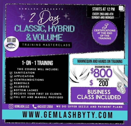 2 Day Master Classic & Volume Lash Training (Full Payment Amount)