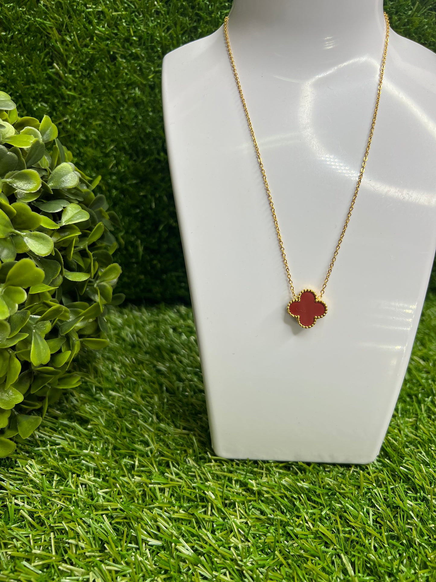Red Single Clover Reversible Necklace