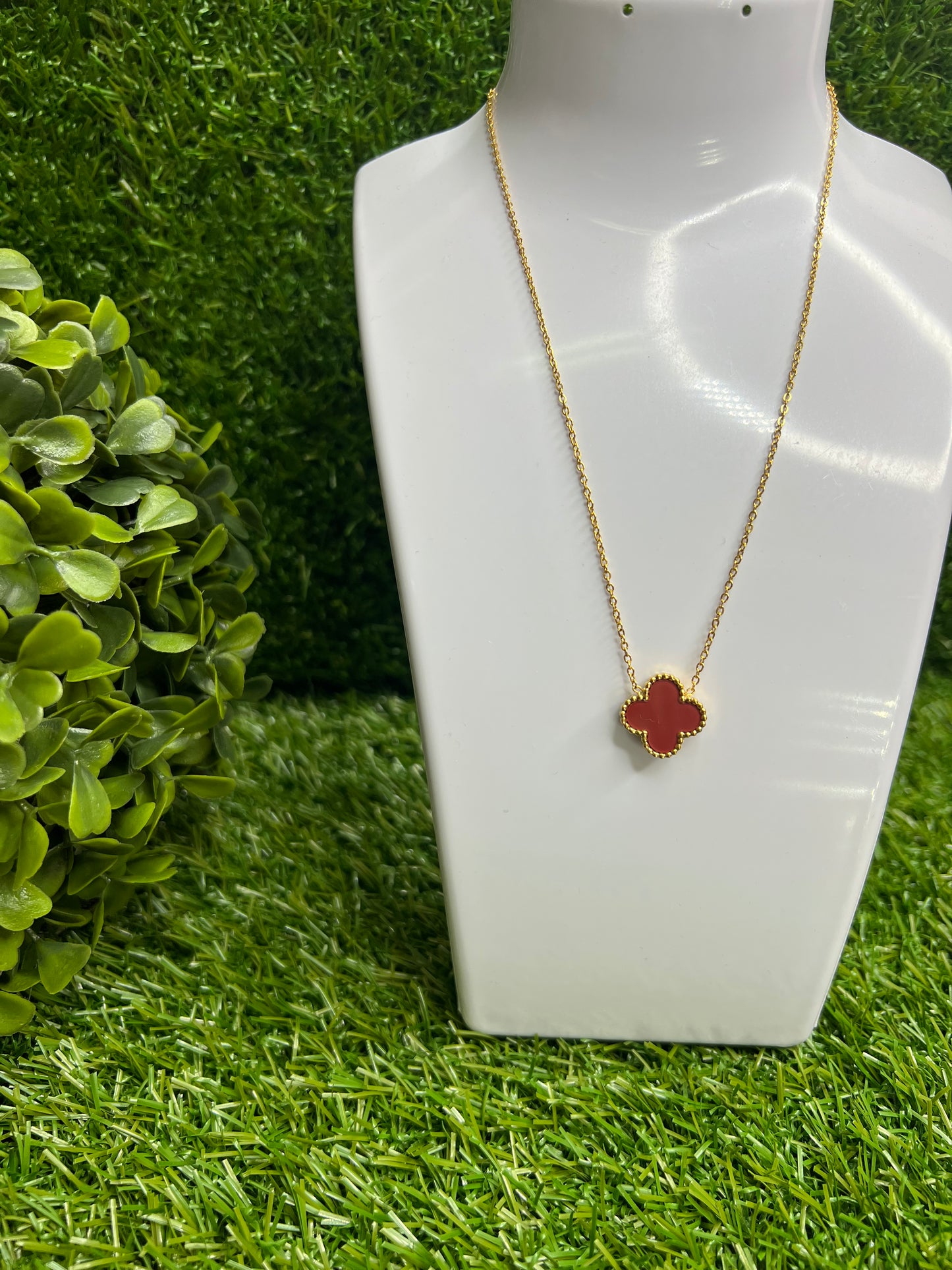Red Single Clover Reversible Necklace