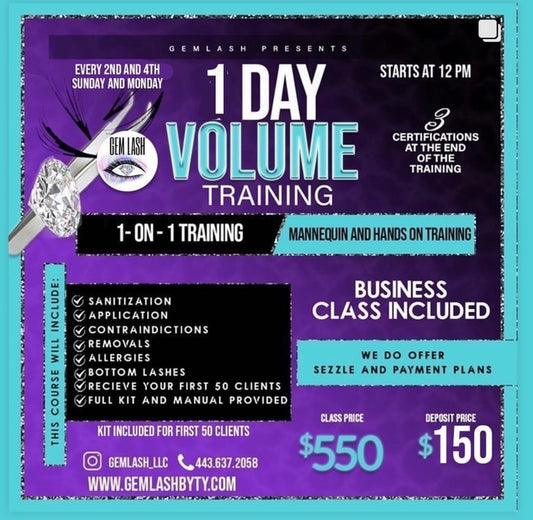 1 Day Volume Lash Training (Booking Fee)